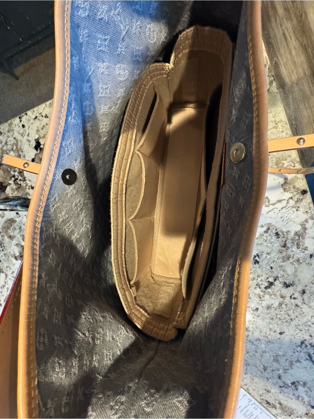 Louis Vuitton Gray Monogram Tote with Tan Leather Trim